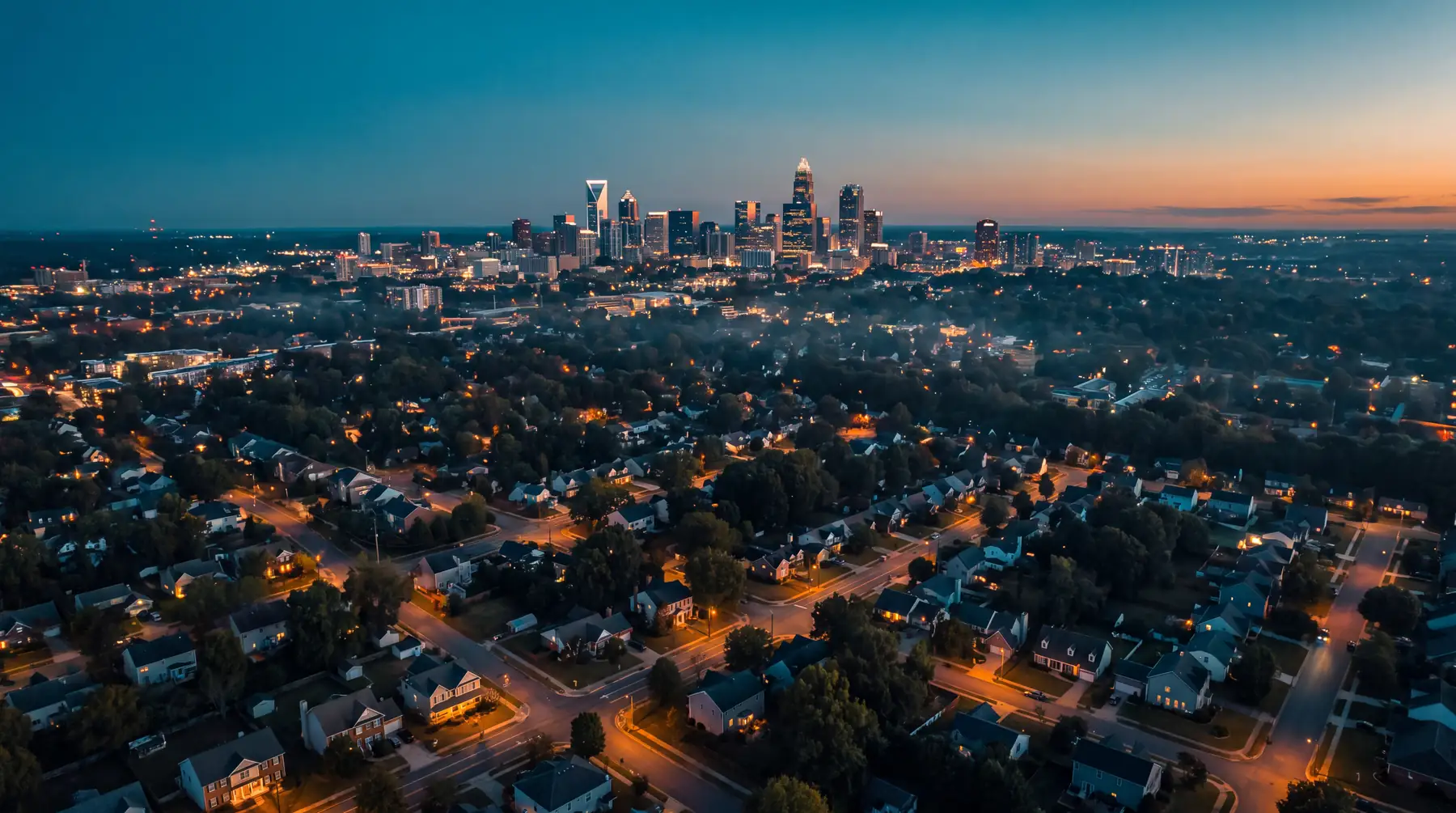Charlotte at blue hour from the air